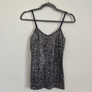 Express Sparkly Sequin Silver Y2K Cami Tank Top Adjustable Strap Women’s Size XS